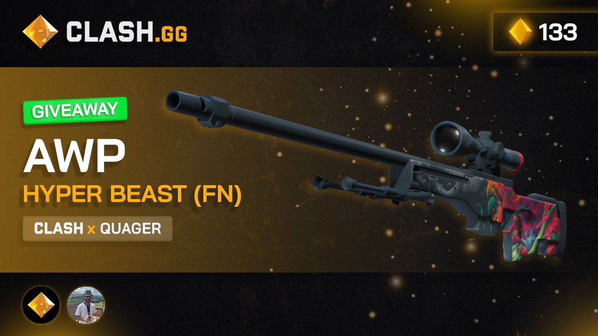 quagerdoodle's tweet image. FN AWP Hyper Beast Giveaway! (🔸133)
Steps to join 👇
✅ Follow @clashdotgg & myself
✅ Retweet
✅ Tag 2 friends
Rolls in 1 week 🥳🤝 #csgogiveaways