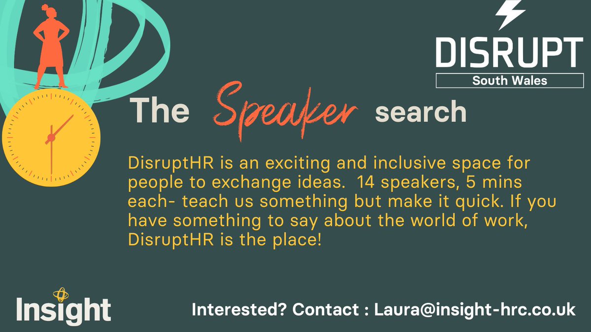 Last call for speakers for this month's #DisruptHR #Cardiff event.  We would love to invite more internal practitioners to speak, we want to ensure that you are represented!  #getsomeinsight #leadingchange #hr #tech #teams #peopleandculture