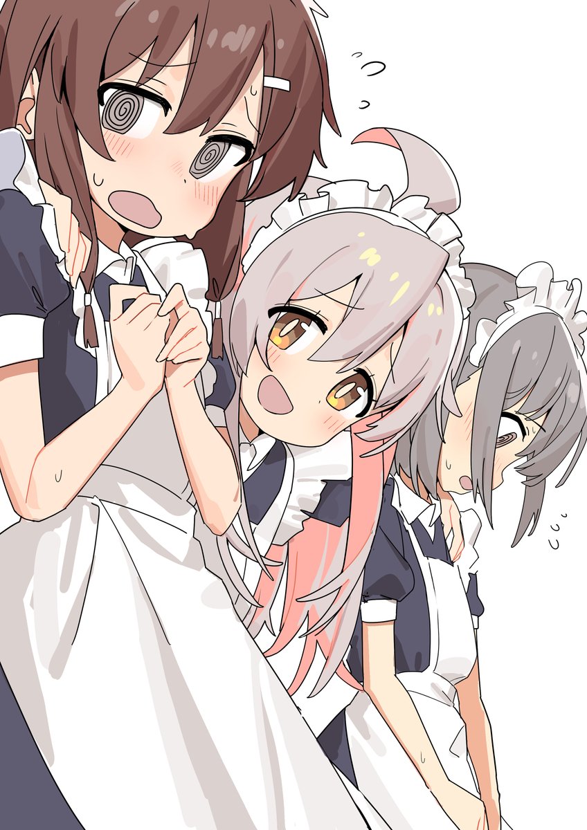 oyama mahiro multiple girls maid 3girls brown hair maid headdress @ @ enmaided  illustration images