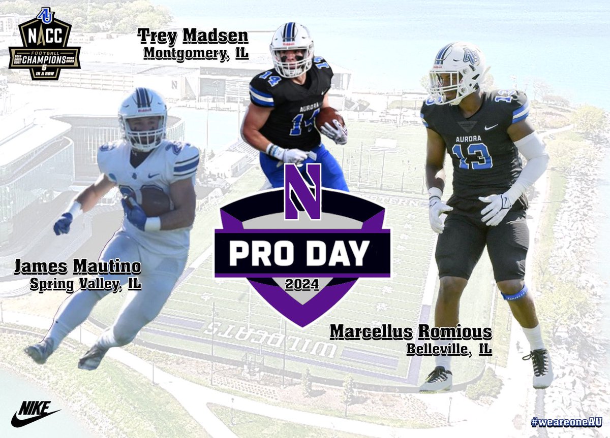 Good luck to James Mautino, Trey Madsen, and Marcellus Romious as they compete today at Northwestern’s Pro Day! #weareoneAU