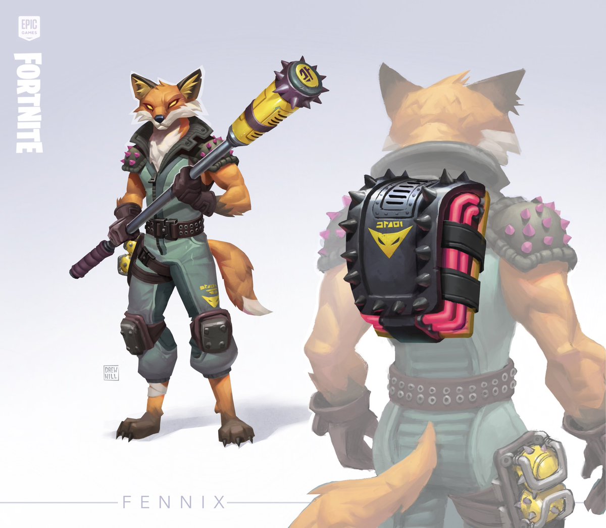 Some more of my Fennix concept art showing his backpack and back view! #fortnite #FortniteArt #conceptart