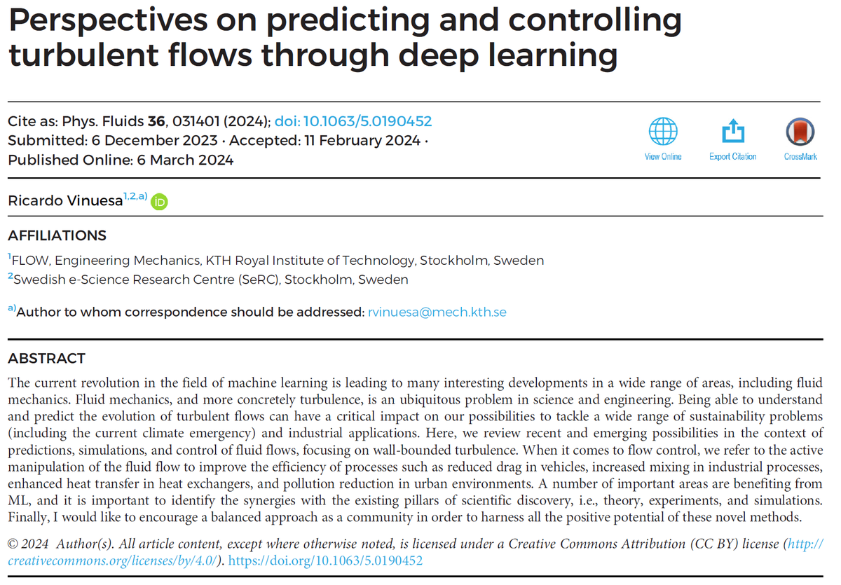 ricardovinuesa's tweet photo. In our latest #Perspective #Article we review current and future possibilities of #DeepLearning to #Predict and #Control #Turbulent #Flows! One big focus is the field of #Deep #Reinforcement #Learning!
#Article: https://t.co/VaYL1MhbJX https://t.co/100KqtBYkh
