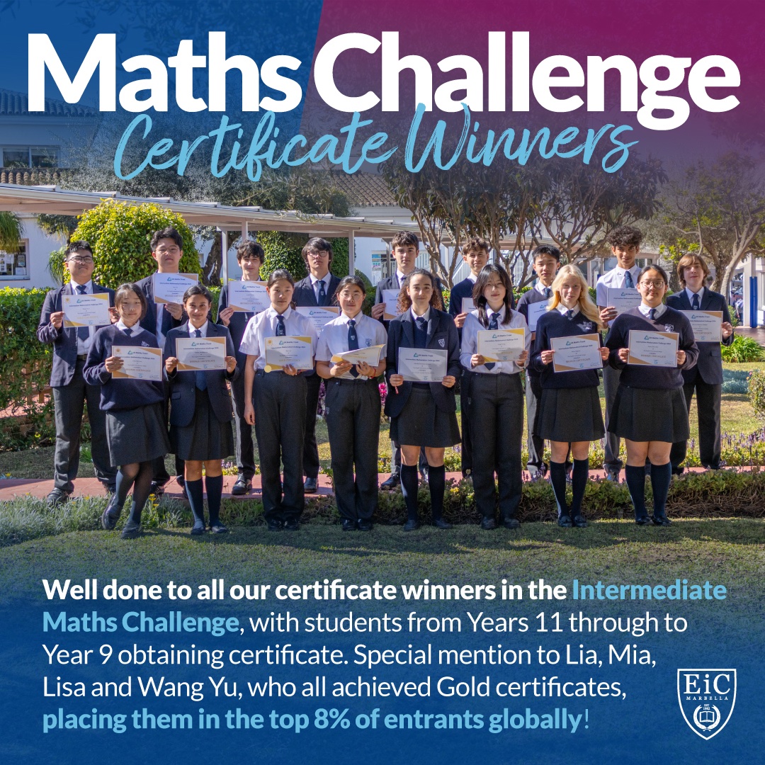 Well done to all our certificate winners in the Intermediate Maths Challenge, with students from Years 11 through to Year 9 obtaining certificate. Special mention to Lia, Mia, Lisa and Wang Yu, who all achieved Gold certificates, placing them in the top 8% of entrants globally.