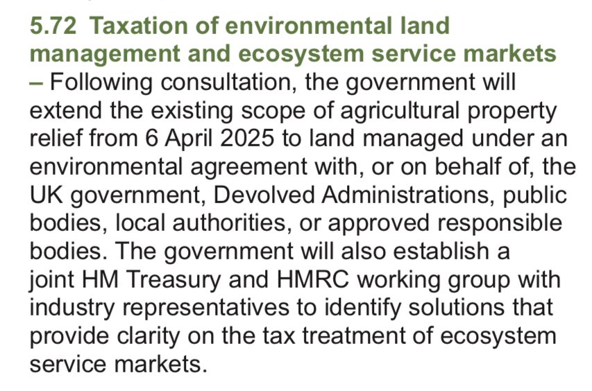 In the #Budget2024 the Chancellor has extended eligibility for Agricultural Property Relief to habitats created through @DefraGovUK’s new environmental land management schemes This is good news! It removes a barrier to creating big nature stuff, like woodlands, & wetlands…