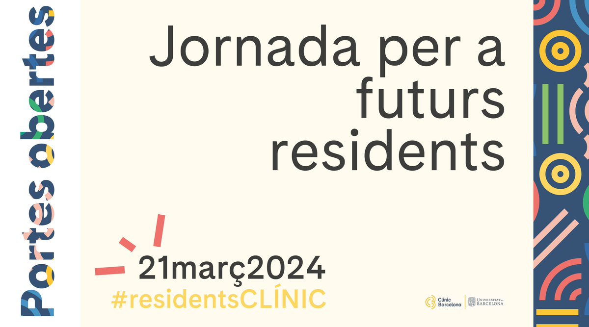 📢 SAVE THE DATE | Futurs/es #residents del #CLÍNIC, us esperem a la jornada de portes obertes! 🩺09:00 - Trobada al Paranimf de @CampusClinicUB 🩺10:00 - Visites presencials als serveis de l’hospital ➕ Info i inscripcions 👉 tinyurl.com/ycxy7mxw #ResidentsCLÍNIC