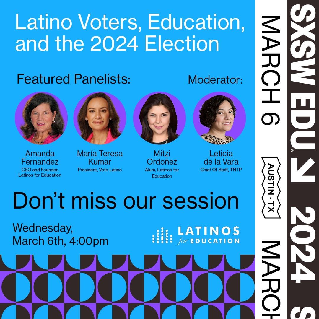 HAPPENING TODAY at <a href="/SXSWEDU/">SXSW EDU</a>: Join our Chief Of Policy, Engagements, &amp; External Affairs @leticiadelavara, alongside our friends at <a href="/Latinos4Ed/">Latinos for Education</a>, at 4pm where they'll discuss Latino voters, education and the upcoming election. #TransformingEducation #Latinos #ConGanasWeCan #SXSWEDU