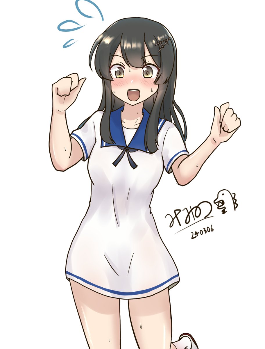 oyashio (kancolle) 1girl solo black hair dress uwabaki blue sailor collar sailor dress  illustration images