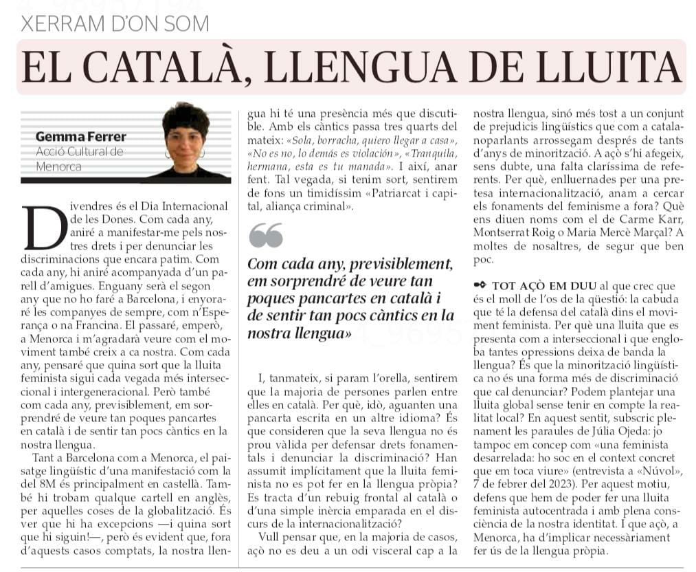 juliaojedacaba's tweet photo. Reflexions lingüístiques feministes des de Menorca. 

(Serem cinc-centes, serem mil, que deia la Marçal.) https://t.co/oYjZIlI5tA