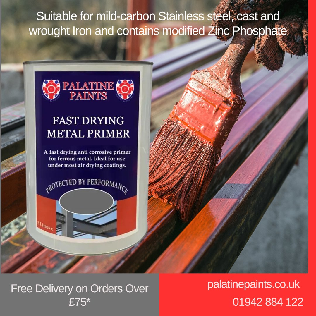 A Fast Drying Anti Corrosive solvent borne metal primer for ferrous metals. Suitable for mild-carbon Stainless steel, cast and wrought Iron and contains modified Zinc Phosphate. Buy yours today: palatinepaints.co.uk/product/fast-d…