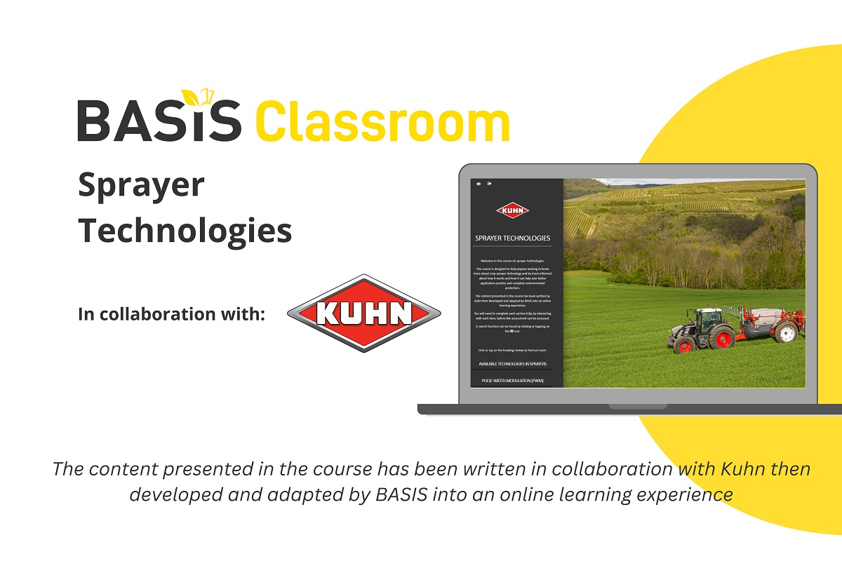BASISRegLtd's tweet image. Exciting news! 🚜 Explore the latest #BASISClassroom course by @KUHN_UK   &quot;Sprayer Technologies.&quot; 🌱 

Dive into crucial aspects, enhance productivity, achieve precise chemical application, and minimise environmental impact. 

➡️ bit.ly/4cgWdb9 

 #OnlineLearning #CPD