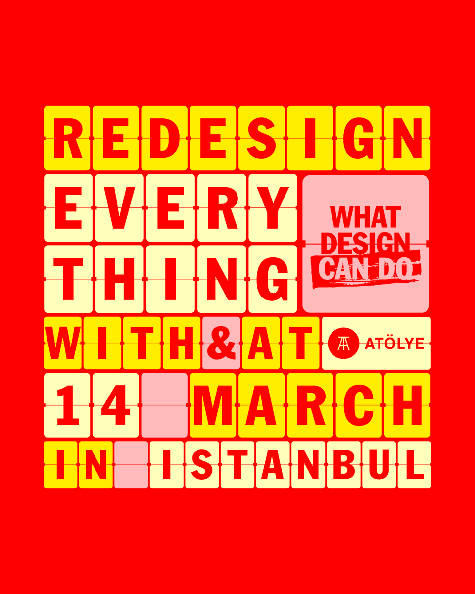 ATÖLYE (@atolye_io) on Twitter photo What Design Can Do (<a href="/WhatDesignCanDo/">What Design Can Do</a>) is coming to Istanbul! On 14 March at 19:30 (GMT+3) WDCD and ATÖLYE will host a Redesign Everything Challenge event at the ATÖLYE Istanbul Hub!
Register via: bit.ly/3wIcTI2 What Design Can Do (<a href="/WhatDesignCanDo/">What Design Can Do</a>) is coming to Istanbul! On 14 March at 19:30 (GMT+3) WDCD and ATÖLYE will host a Redesign Everything Challenge event at the ATÖLYE Istanbul Hub!
Register via: bit.ly/3wIcTI2