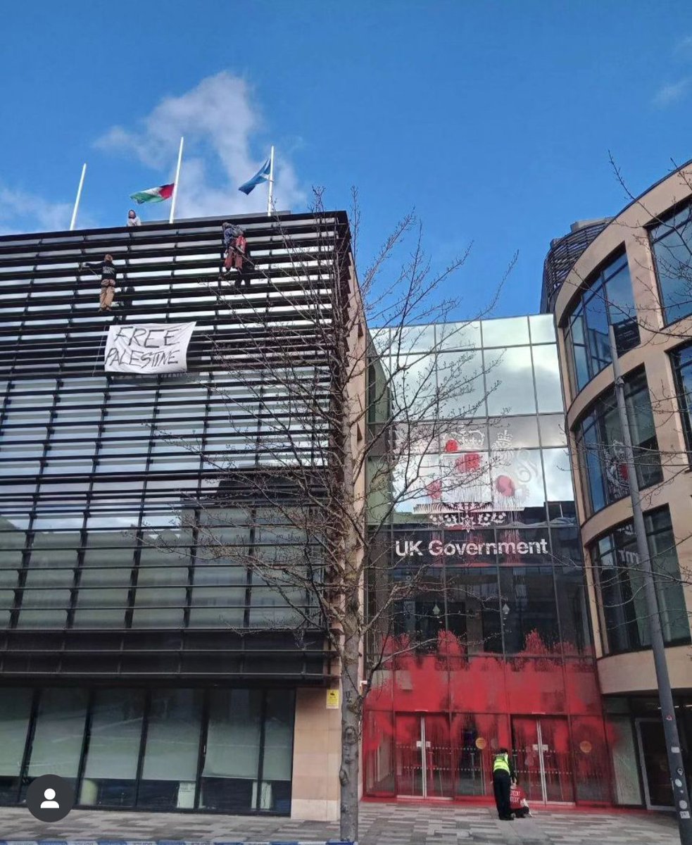 Skotia (@theskotia) on Twitter photo Campaign group <a href="/Thisis_Rigged/">This Is Rigged</a> have doused the Tory Government building in Edinburgh in red paint & raised the 🇵🇸 flag above the building in protest at the UK’s complicity in Israel’s ongoing genocide in Palestine. Campaign group <a href="/Thisis_Rigged/">This Is Rigged</a> have doused the Tory Government building in Edinburgh in red paint & raised the 🇵🇸 flag above the building in protest at the UK’s complicity in Israel’s ongoing genocide in Palestine.