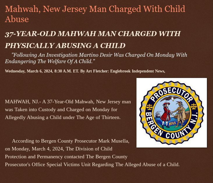 Wednesday, March 6, 2024
#Mahwahnj Man #Charged With @ChildAbuse
37-YEAR-OLD #MAHWAH MAN #CHARGED WITH #PHYSICALLY #ABUSING A #CHILD #BergenCountynj #ChildEndangerment @wireless_step @HRG_Media @LodiNJNews @Breaking911 @Breaking24_7 @MichelleF_35 @gator4kb18 @TrumpWasRite…
