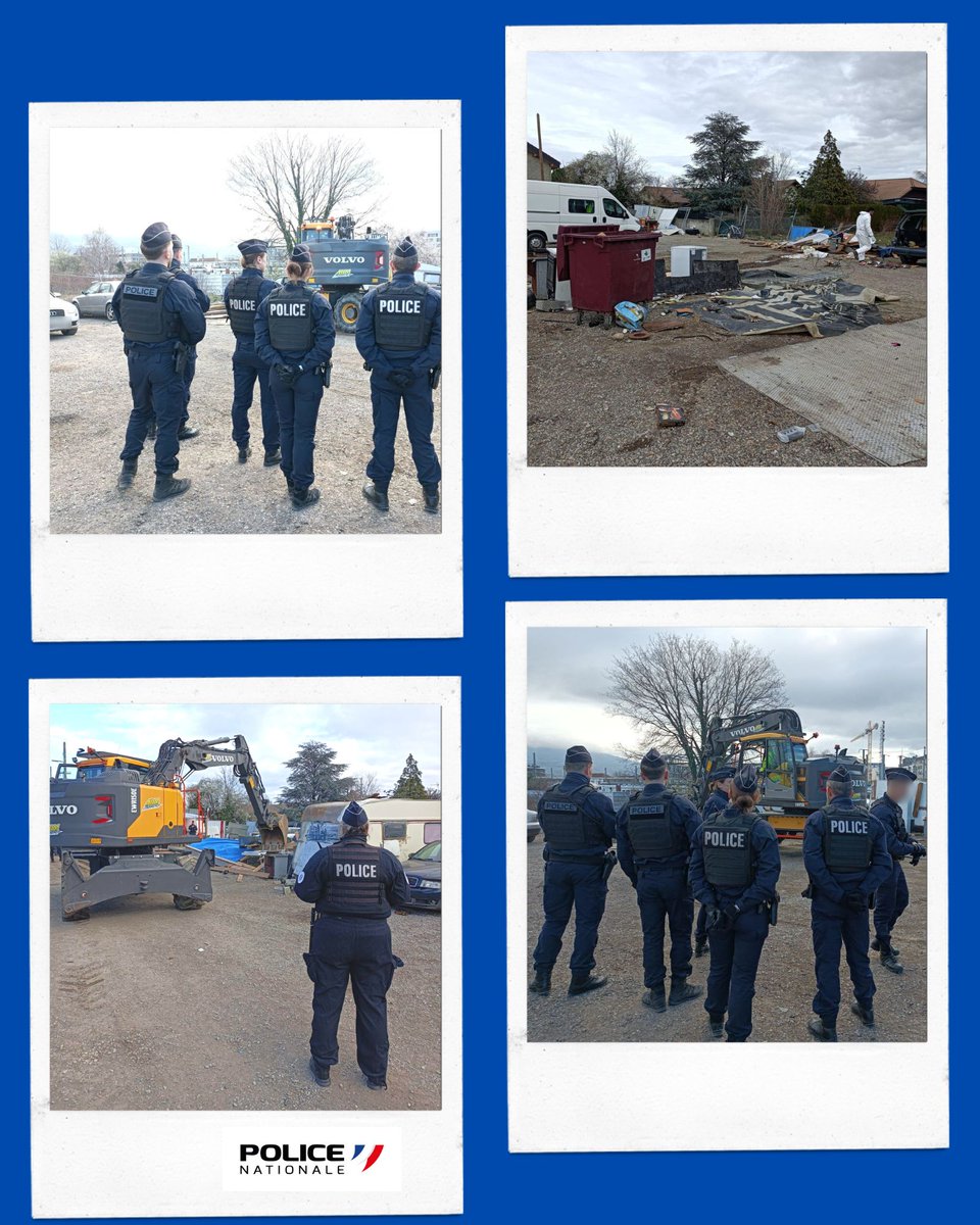 PoliceNat74's tweet photo. #Ambilly
Évacuation d'un campement illicite effectuée par la @PoliceNationale d'#Annemasse sur la #ZACEtoile.
30 personnes évacuées ainsi que des véhicules épaves (4 caravanes, 1 camping-car, 1 voiturette).
Destruction d'une cabane insalubre. https://t.co/5XXIXx45Ff