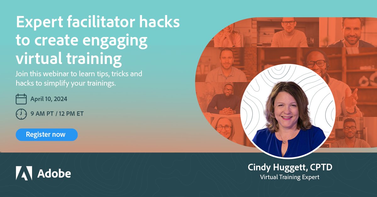 Ditch the same old prep wheel and make your virtual training engaging with expert hacks. @cindyhugg 

adobe.ly/3P6q7Vx 

#VirtualTraining #AdobeConnect #OnlineLearning #RemoteLearning