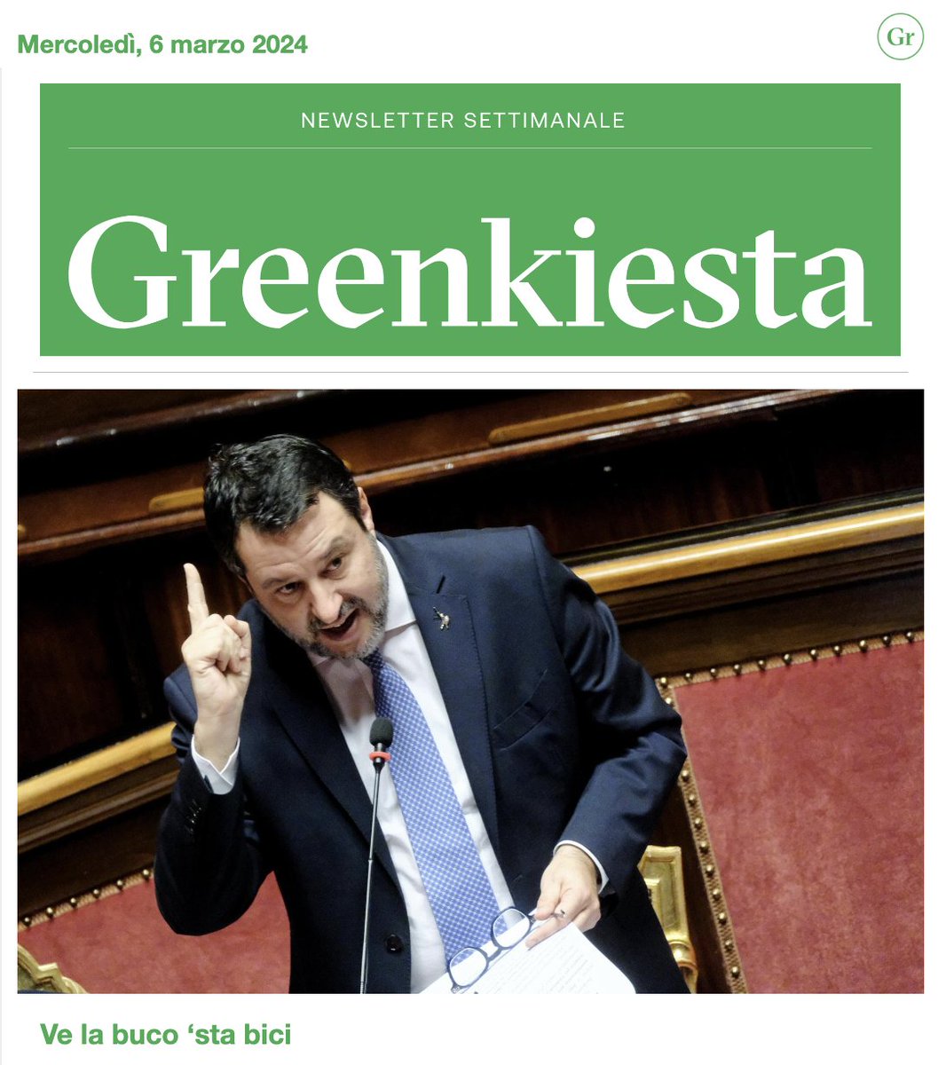 Nella NL di <a href="/greenkiesta_lk/">Greenkiesta_lk</a> <a href="/Linkiesta/">Linkiesta</a>: il nuovo codice della strada (o della strage) di Salvini con un'intervista a <a href="/Artikal/">Matteo Dondé</a>, clima e gender gap, la piccola-grande vittoria di <a href="/UltimaGenerazi1/">Ultima Generazione | Il Giusto Prezzo</a>, l'inutilità dei piumini e molto altro. Ci si iscrive qui: linkiesta.it/newsletter/