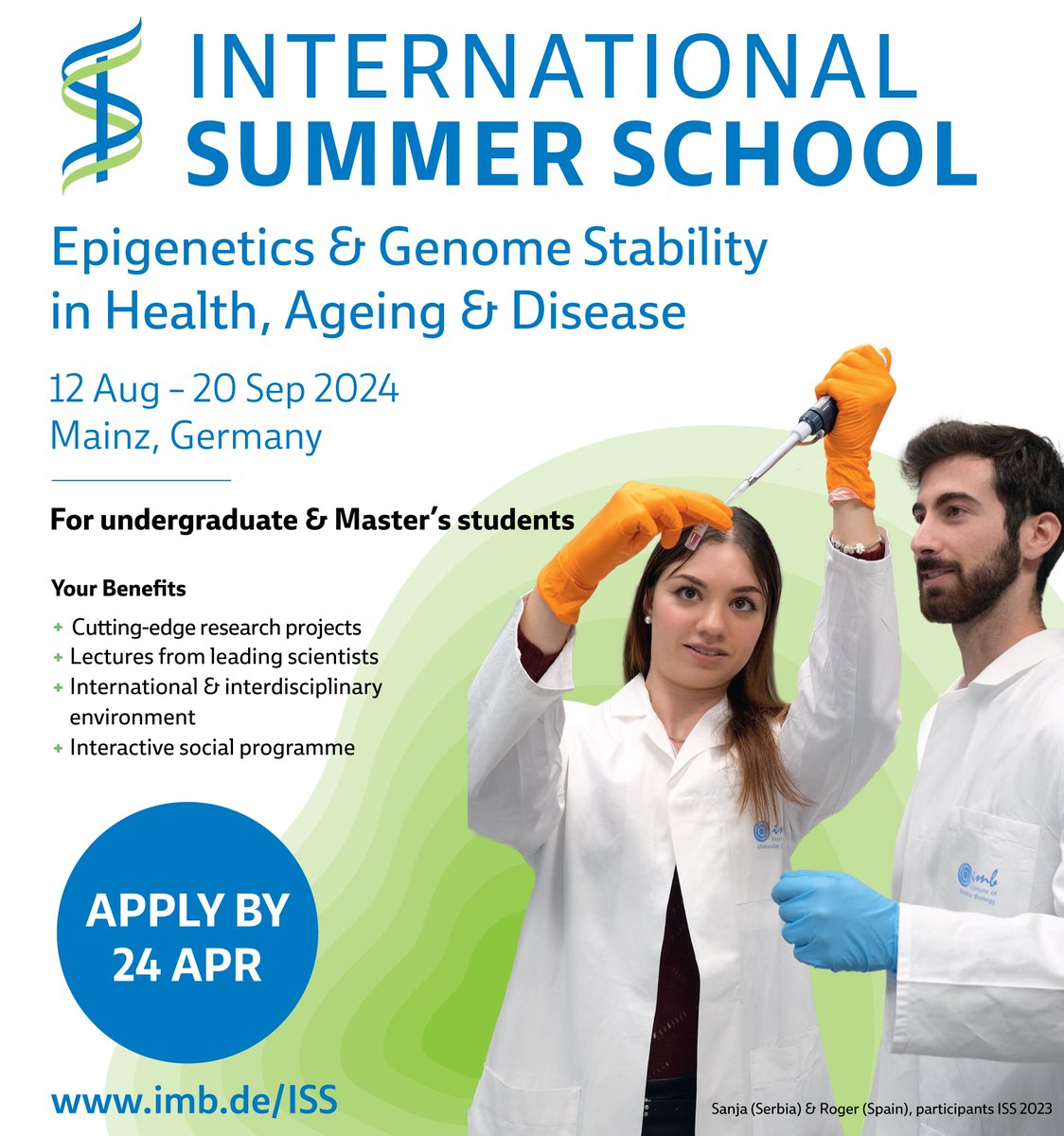 Our International #SummerSchool is looking for talented undergrads: join us in Mainz to work on a 6-week research project! 🔬🧬 It's a great opportunity to prepare you for a scientific career👨🏿‍🔬👩‍🔬 Check our programme and apply by 24 Apr👉imb.de/iss #issimbmainz24