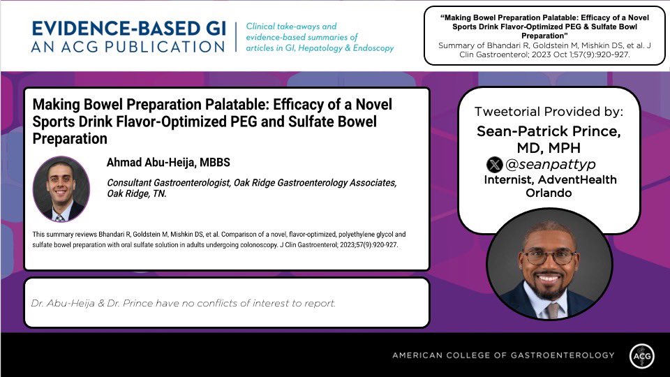 1/ ⏰ for this week's #EBGI 🐣🧵w/ @seanpattyp! “Making 💩 Preparation Palatable: Efficacy of a Novel Sports🥤 Flavor-Optimized PEG & Sulfate 💩Preparation” 📜 bitly.ws/3eeBw 🎧 Podcast : bitly.ws/3eeBA 📰 Article : bitly.ws/3eeBG #GITwitter