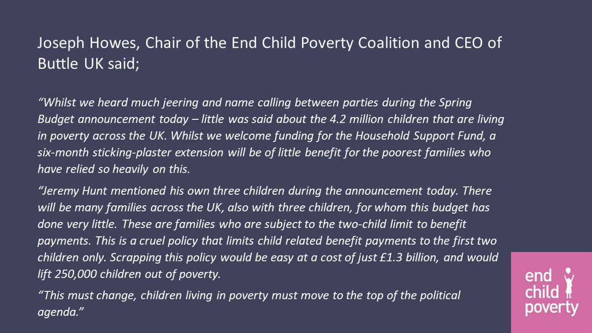 What was said in the Spring Budget today on child poverty? Not much! Read our response from @josephhowes below 👇

#springbudget2024 
#Budget2024