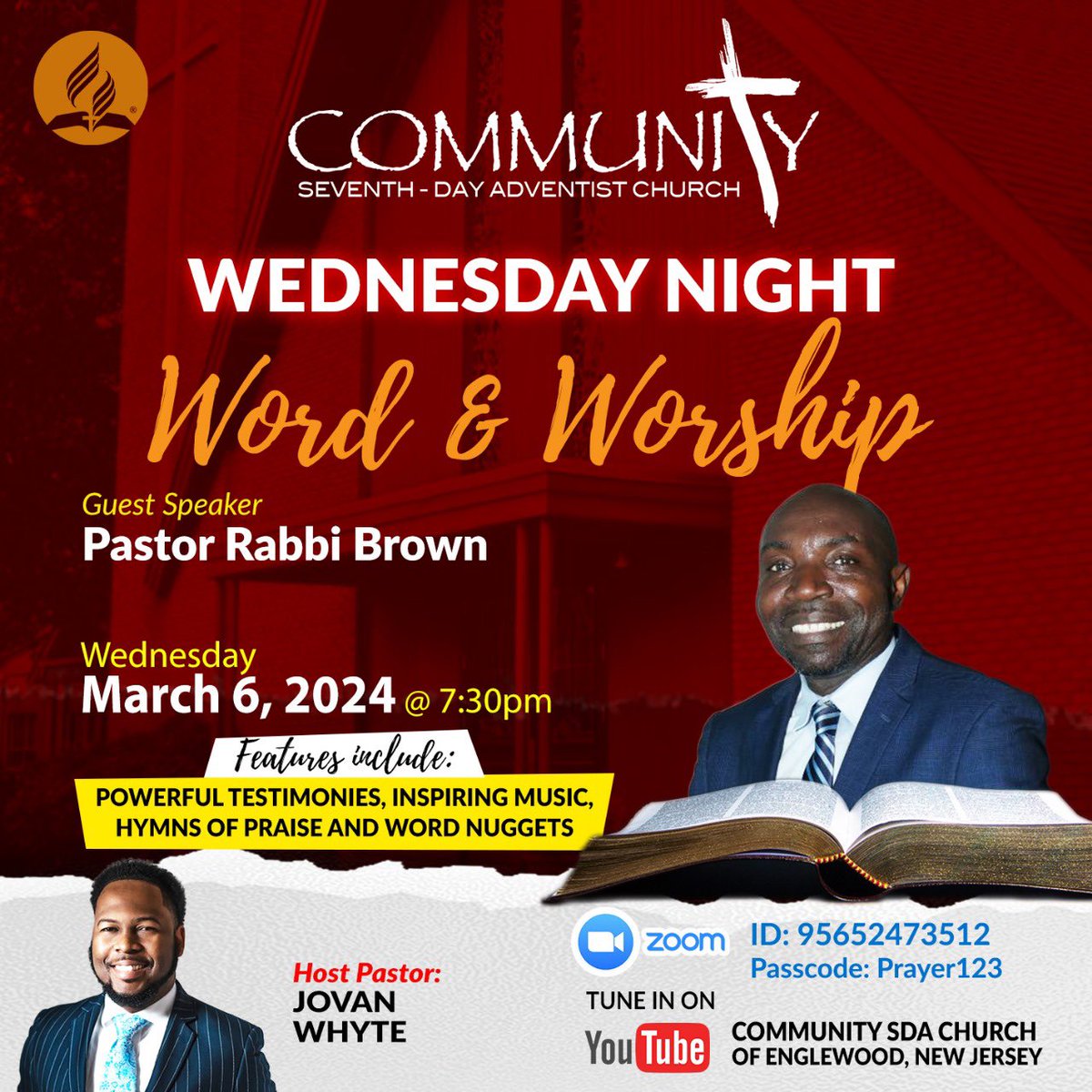 Don’t miss prayer meeting with Pastor Rabbi Brown tonight!