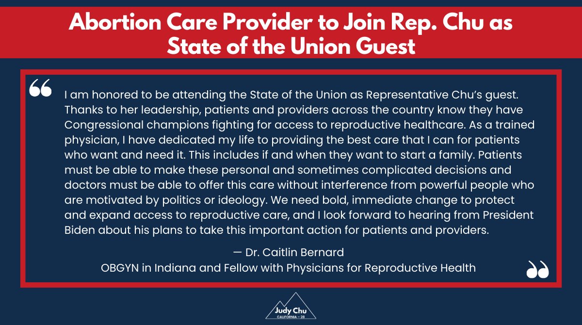 I'm honored to announce that Dr. Caitlin Bernard will be my guest to @POTUS's 2024 State of the Union Address. Dr. Bernard is a @prhdocs fellow, and as @peterdslevin noted in a @NewYorker profile, she is 'one of the last abortion doctors in Indiana': newyorker.com/news/persons-o…