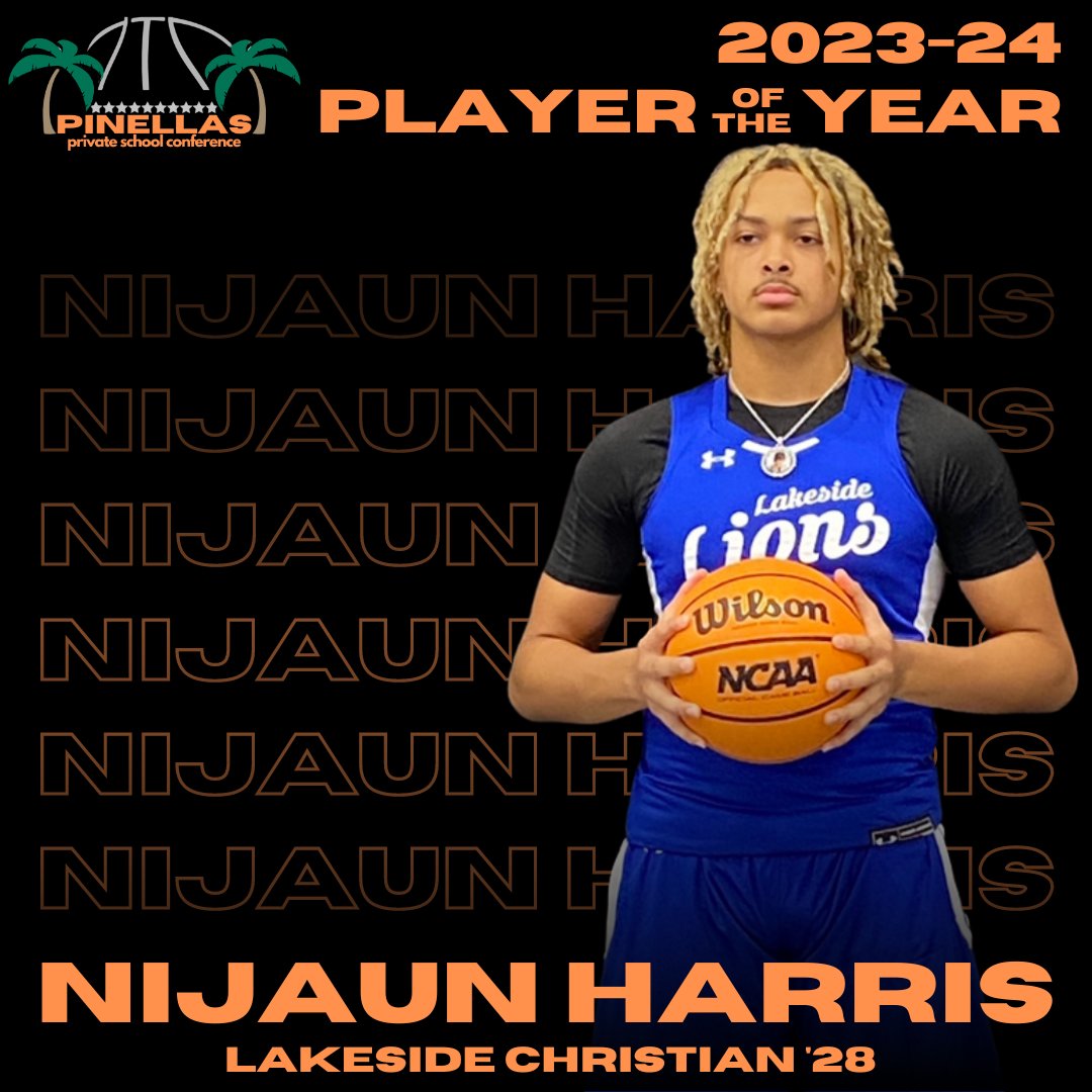🏀 Boys Basketball 2023-24 Pinellas Private School Conference Player of the Year, as voted upon by PPSC coaches

Nijaun Harris, Lakeside Christian '28
*23.4 ppg, 6.9 rpg, 2.4 apg
*Only 12 turnovers in 27 games
*Led team to PPSC Championship, District Title &amp; Regional Finals