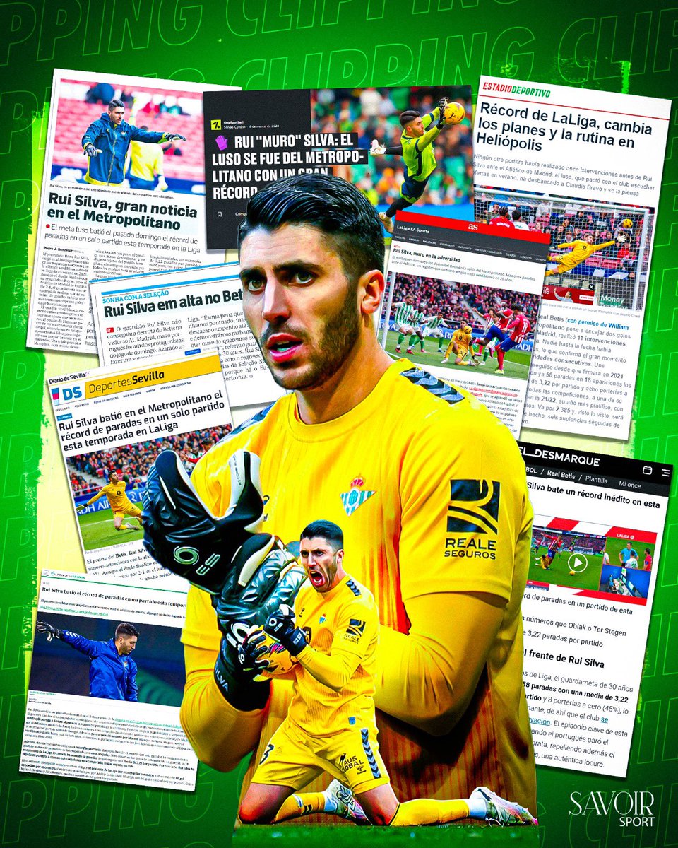 Record di parate in una singola partita della stagione de <a href="/LaLiga/">LALIGA</a>, rigore parato a Morata e prestazioni di altissimo livello 🤩👀

Il grande momento del nostro <a href="/Rui_Silva_13/">Rui Silva</a> sta facendo il giro della stampa portoghese e spagnola 🇵🇹📰🇪🇸  

#SavoirSport #RuiSilva #LaLiga