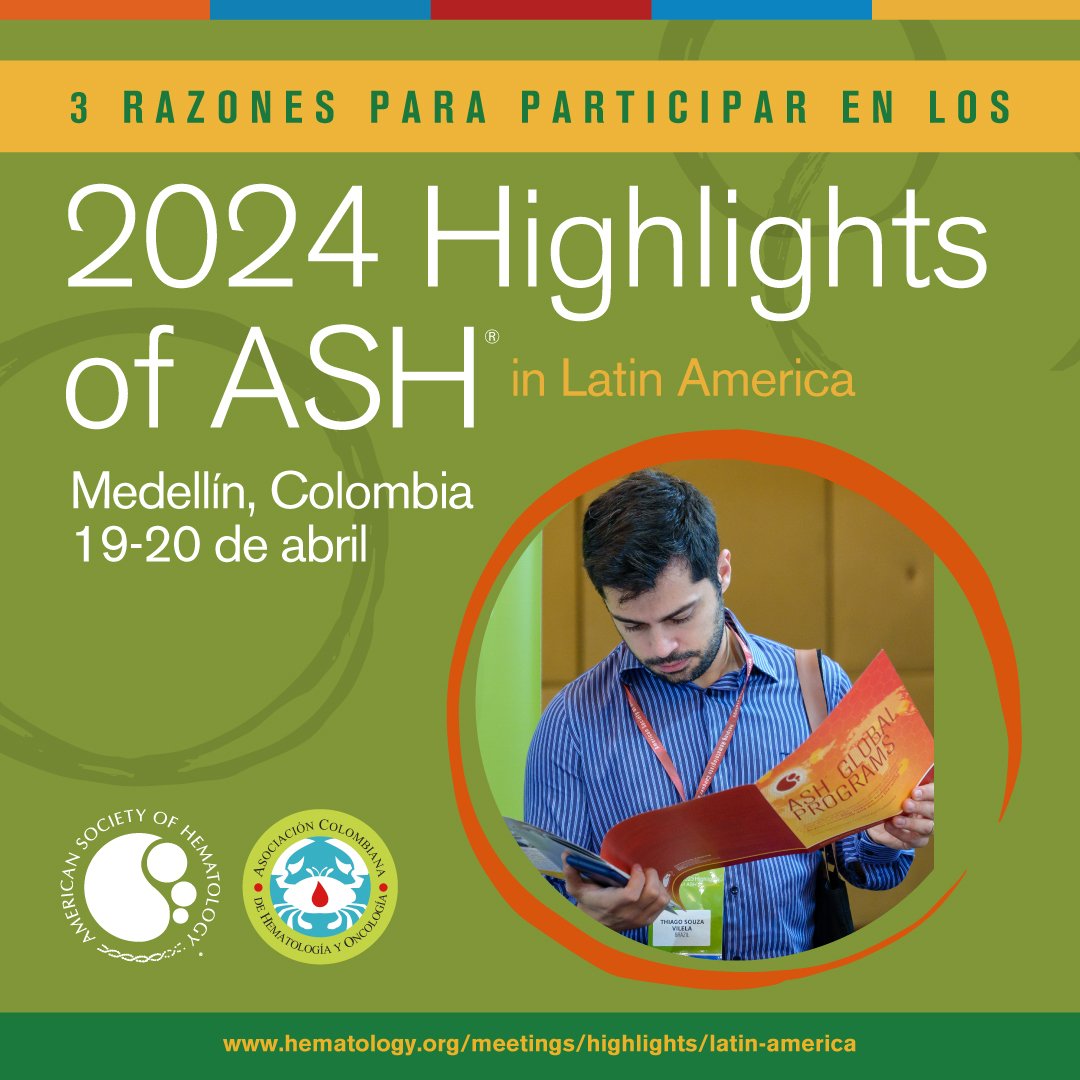 Tres razones para participar en el 2024 Highlights of ASH® in Latin America: 📷 Investigaciones avanzadas 📷 Aprendizaje interactivo y networking 📷 Perspectivas clínicas ¡Inscríbete hoy! - hematology.org/meetings/highl… #ASH23 #ASH #ACHO #Hematologia