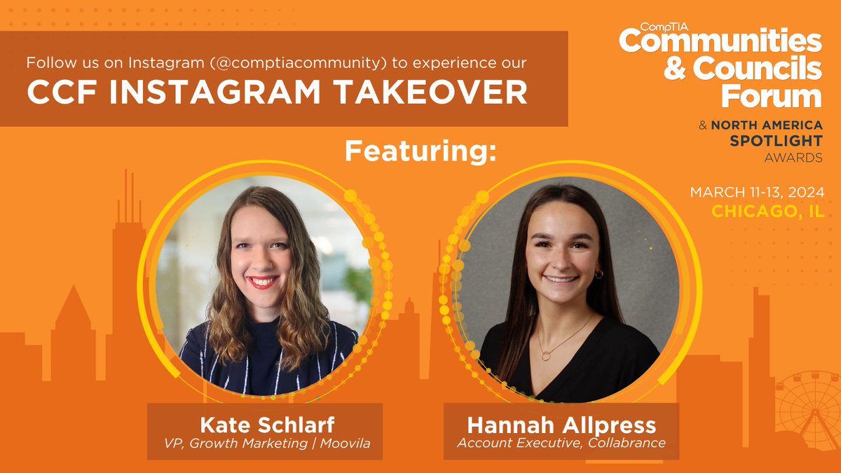 We're thrilled to have #CompTIACommunity members Hannah Allpress from Collabrance and Kate Schlarf from Moovila bring you behind the scenes of #CompTIACCF 2024. Follow us on Instagram so you don't miss this unique experience and exclusive content. 🔗 s.comptia.org/49ZFbMv