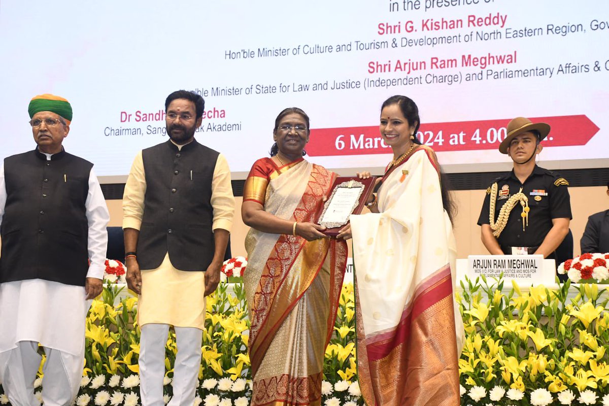 The SARASWATHI VEENA was awarded the SANGEET NATAK ACADEMY PURASKAR for 2022 today!! It was an honour to receive this award from the PRESIDENT OF INDIA. With this recognition comes the responsibility to preserve,  promote and propagate the SARASWATHI VEENA .