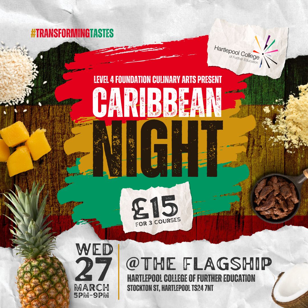 Our L4 Foundation Culinary Arts Students are presenting an unforgettable evening of Caribbean cuisine with a unique menu on Wed 27 March 5pm-7pm at our #FlagshipRestaurant. More info, menu or to book go here >> bit.ly/hcfecaribbeann… #TransformingTastes #CaribbeanNight