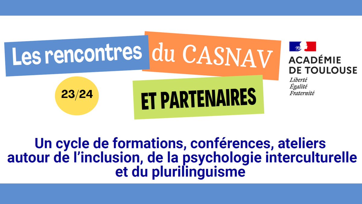CASNAV TOULOUSE (@casnav_toulouse) on Twitter photo 📢Dans le cadre du cycle de rencontres,le
<a href="/casnav_toulouse/">CASNAV TOULOUSE</a> et @canope_31 organisent leur 2ème temps
📅20 mars à Toulouse
▶️CONFERENCE DE Mickael IDRAC <a href="/mickael_idr/">Mickael Idrac</a>
✅L’éducation en contexte migratoire – Perspectives et prospective
💻pedagogie.ac-toulouse.fr/casnav/confere…
<a href="/actoulouse/">Académie de Toulouse</a>
#EANA 📢Dans le cadre du cycle de rencontres,le
<a href="/casnav_toulouse/">CASNAV TOULOUSE</a> et @canope_31 organisent leur 2ème temps
📅20 mars à Toulouse
▶️CONFERENCE DE Mickael IDRAC <a href="/mickael_idr/">Mickael Idrac</a>
✅L’éducation en contexte migratoire – Perspectives et prospective
💻pedagogie.ac-toulouse.fr/casnav/confere…
<a href="/actoulouse/">Académie de Toulouse</a>
#EANA