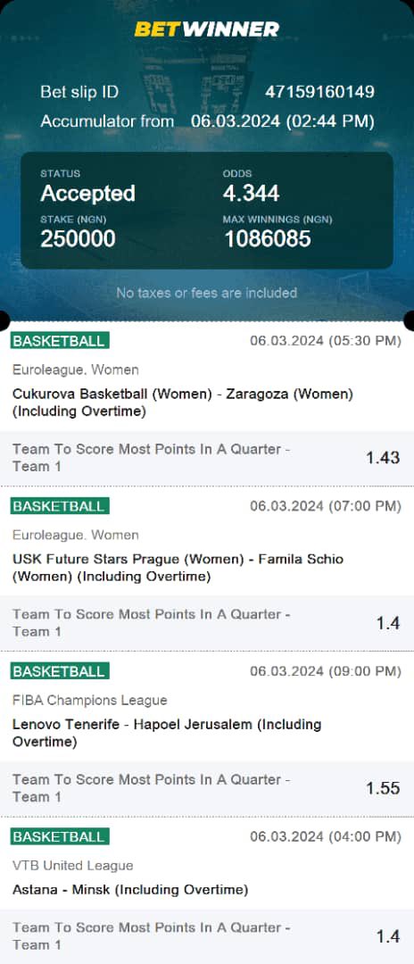 BETWINNER 

4 odd 

Code ezpkv 

Register and stake here

        👇   👇

bit.ly/Wfokeytips

Promo code WFOKEY