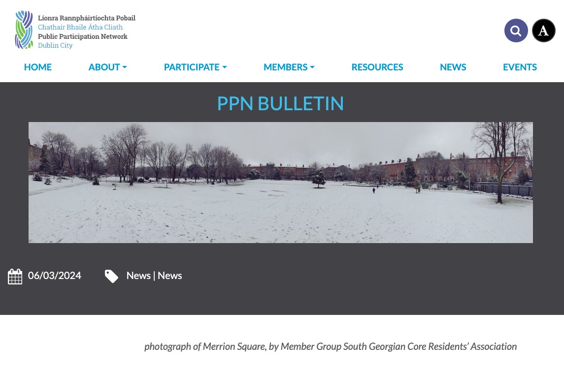 Delighted to have our photo of last Friday's snowy Merrion Square feature in this week's @DublinCityPPN bulletin. dublincityppn.ie/ppn-bulletin-1…
