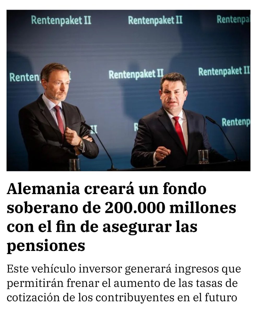 DavidGalanBolsa's tweet photo. 🤔Llevo años dando la lata con el problema de las pensiones y la idea de copiar el modelo noruego.
⭕Alemania da el paso para asegurar sus pensiones invirtiendo on un fondo soberano.
¿Qué opinas?👇👇👇
https://t.co/0hSJE5G1Te https://t.co/RxRok1SFPg