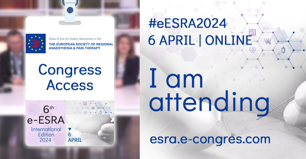 ESRA | European Society of Regional Anaesthesia (@esra_society) on Twitter photo Your interactive online congress on #RegionalAnesthesia & #PainTherapy is approaching #eESRA2024
๐ Sign in now: esra.e-congres.com
๐ก 10h programme starting at 7:55am CET
๐ฅ +50 Key Opinion Leaders
๐ Broadcasted live from ๐ซ๐ท to the whole world
โ
 FREE for members, join us! Your interactive online congress on #RegionalAnesthesia & #PainTherapy is approaching #eESRA2024
๐ Sign in now: esra.e-congres.com
๐ก 10h programme starting at 7:55am CET
๐ฅ +50 Key Opinion Leaders
๐ Broadcasted live from ๐ซ๐ท to the whole world
โ
 FREE for members, join us!