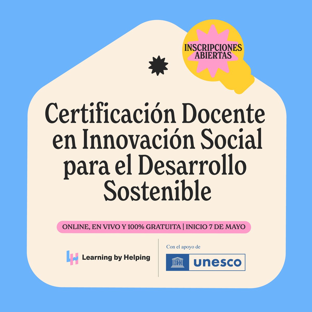 📣 Profesionales de la educación atentos a esta convocatoria gratuita! 🔥📷

Toda la información sobre el certificado en learningbyhelping.com/unesco. 💡

No dejes pasar esta oportunidad y cambia el mundo de la enseñanza y el desarrollo sostenible. 💜

<a href="/LearnByHelping/">@learningbyhelping</a>