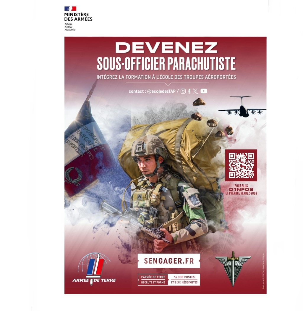 📍Vous souhaitez devenir un combattant parachutiste spécialiste de la 3e dimension ? L’ETAP propose une session de recrutement par an pour devenir sous-officier du domaine aéroporté. ➡️ Plus d'informations auprès du CIRFA le plus proche de chez vous ! #EspritPara #SousOfficier