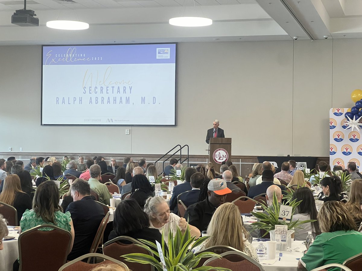 HAPPENING NOW: Louisiana Department of Health Secretary, Dr. Ralph Abraham is in Northeast Louisiana as the keynote speaker for the United Way Community report!
