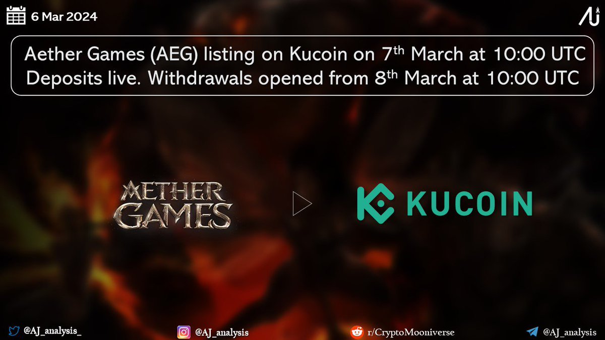AJ_analysis_'s tweet image. #AetherGames ( $AEG) listing on #Kucoin tomorrow

👉 More details: kucoin.com/announcement/e…