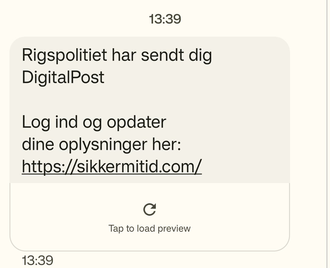 bartwilkowski's tweet image. Har lige modtaget en phishing sms fra #digitalpost. Pas på! Cc @Cybersikkerhed