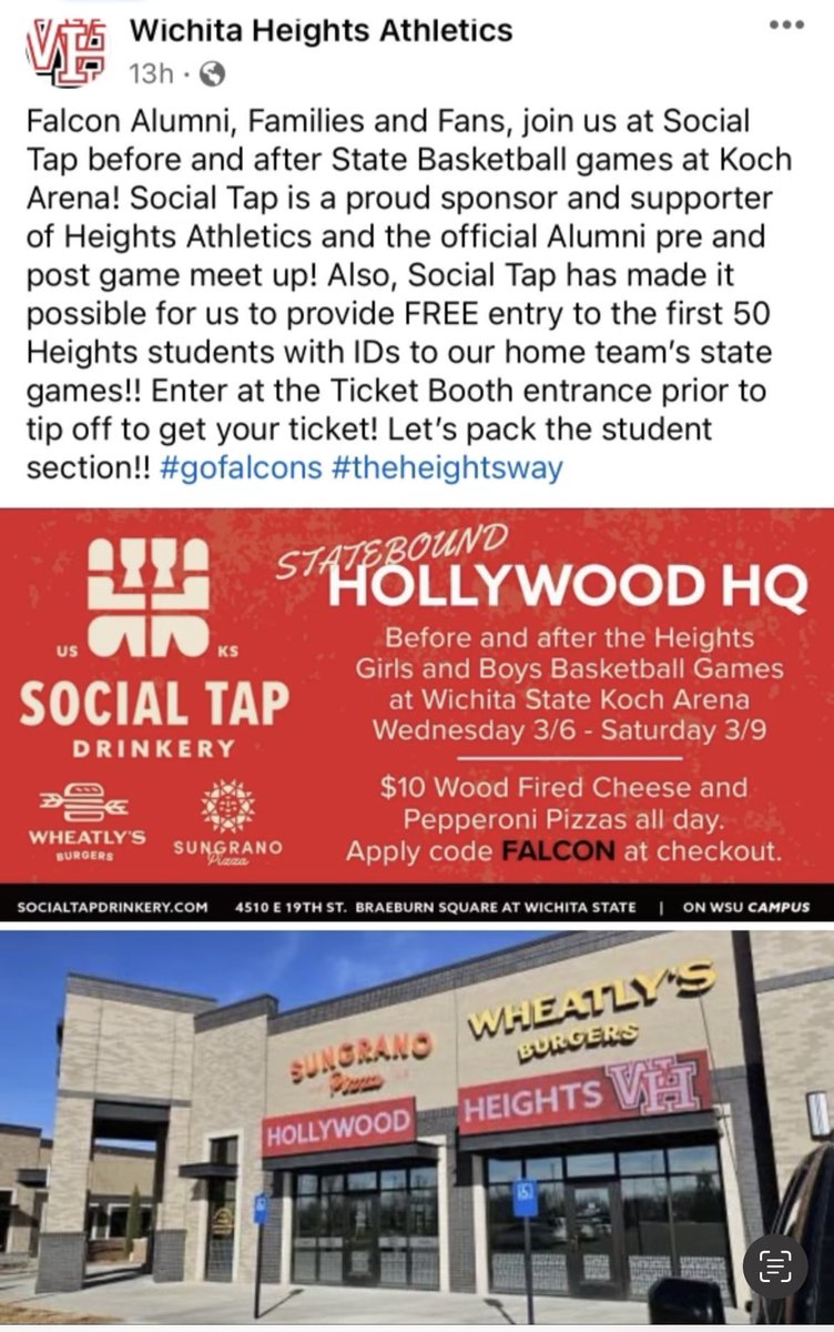 WHtsHoops's tweet photo. Thank you Social Tap Drinkery for sponsoring student game tickets this week. Go Falcons! https://t.co/kvUKUZQnro