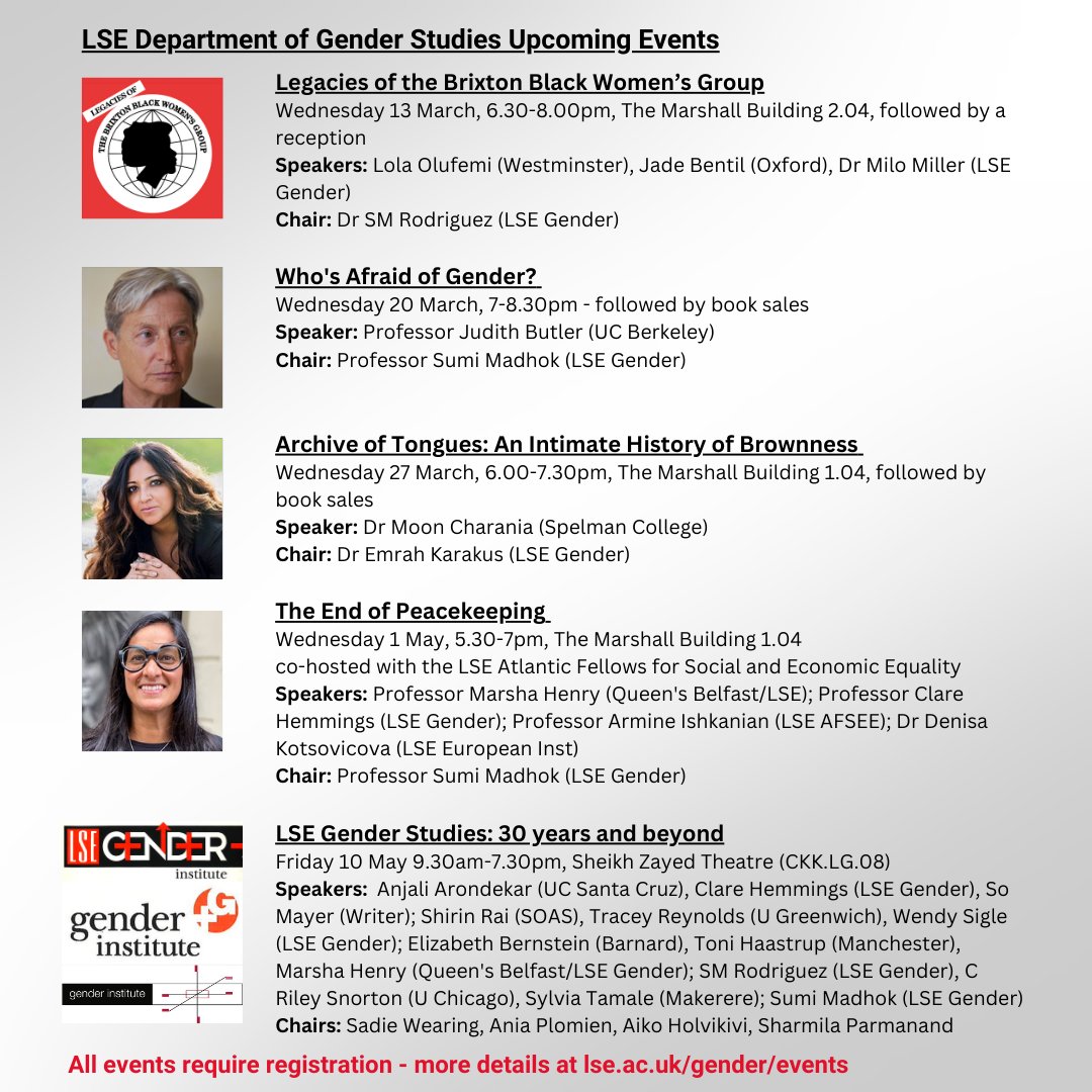 Join us at one of our upcoming events! We have an exciting selection of speakers and themes for Women's History Month and beyond. 

All events require registration - more details here: lse.ac.uk/gender/events