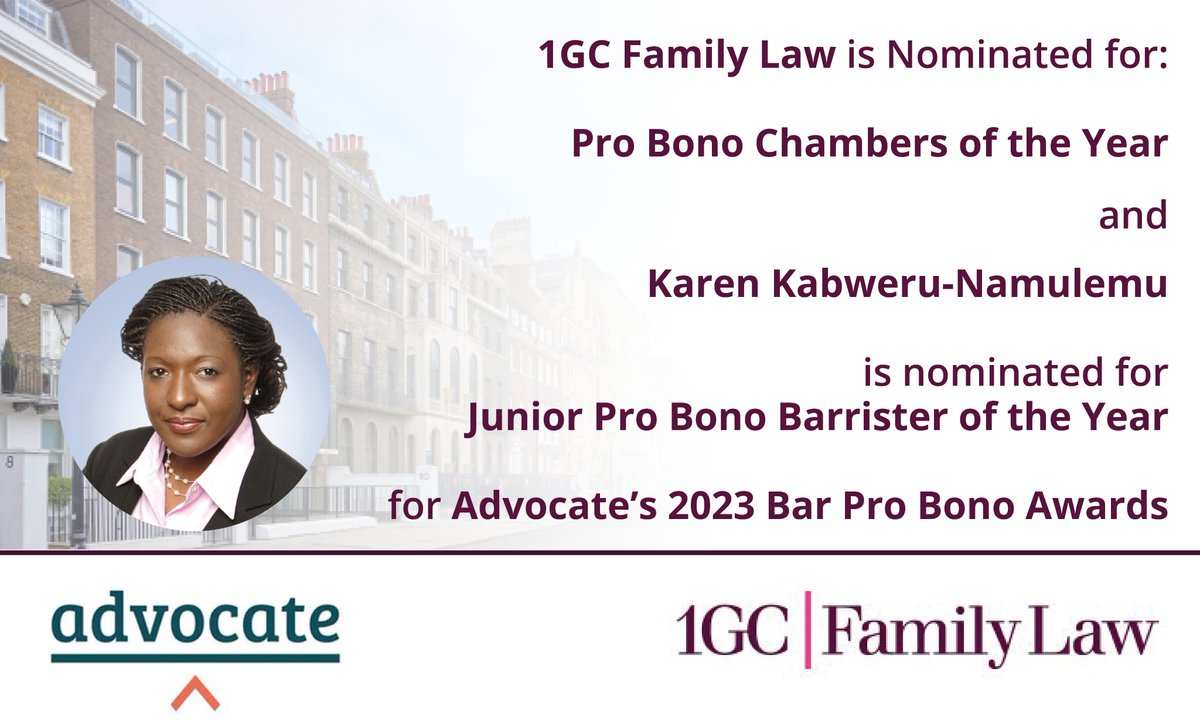 We are honoured that Chambers is nominated for "Pro Bono Chambers of the Year" at this year's <a href="/WeAreAdvocate/">Advocate</a> Bar Pro Bono Awards and congratulations to Karen Kabweru-Namulemu (<a href="/CounselKkn/">Counsel KKN</a>) who has been nominated for "Junior Bono Barrister of the Year".

1gc.com/news/view/advo…