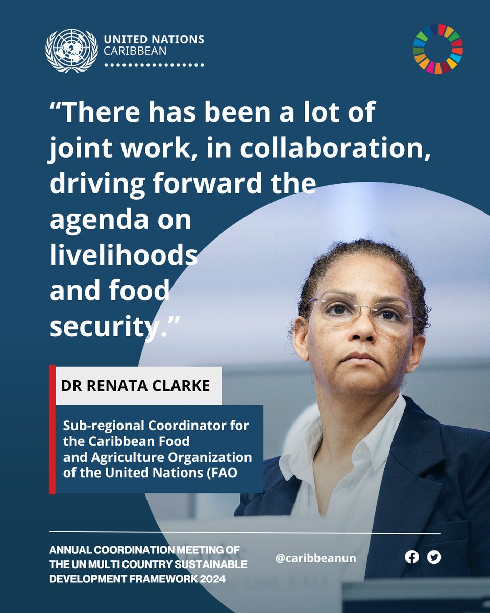 @jonitokomusa @ILOCaribbean @CARICOMorg @UN_SDG @UNBdosandOECS @ilo @UNGuyana @UNJamaica @UNSuriname @UN_TandT Dr Renata Clarke, Sub-regional Coordinator for @FAOCaribbean highlighted the critical role collaboration between #Caribbean Governments and the UN has played in advancing the agenda on livelihoods and food security for the #Caribbean region. Partnerships: #SDG17 #MSDCF Meeting