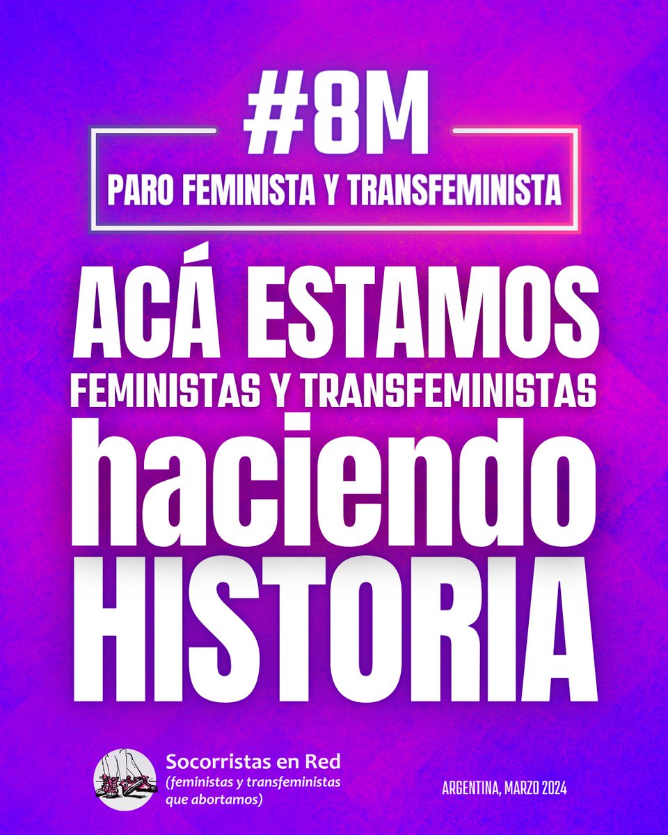 PARO FEMINISTA
Salimos a la calle este 8M porque estamos hartxs cansadxs y cada vez más pobres. Abajo el protocolo de Patricia Bullrich. Luchar no es delito. 
#8MParoFeminista