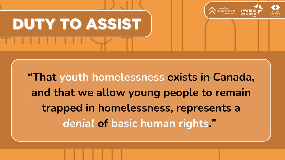 “The fact that #YouthHomelessness exists in Canada, and that we allow young people to remain trapped in homelessness, represents a #denial of basic human rights.” Learn more: bit.ly/3DRlU2h #HumanRights #HousingRights