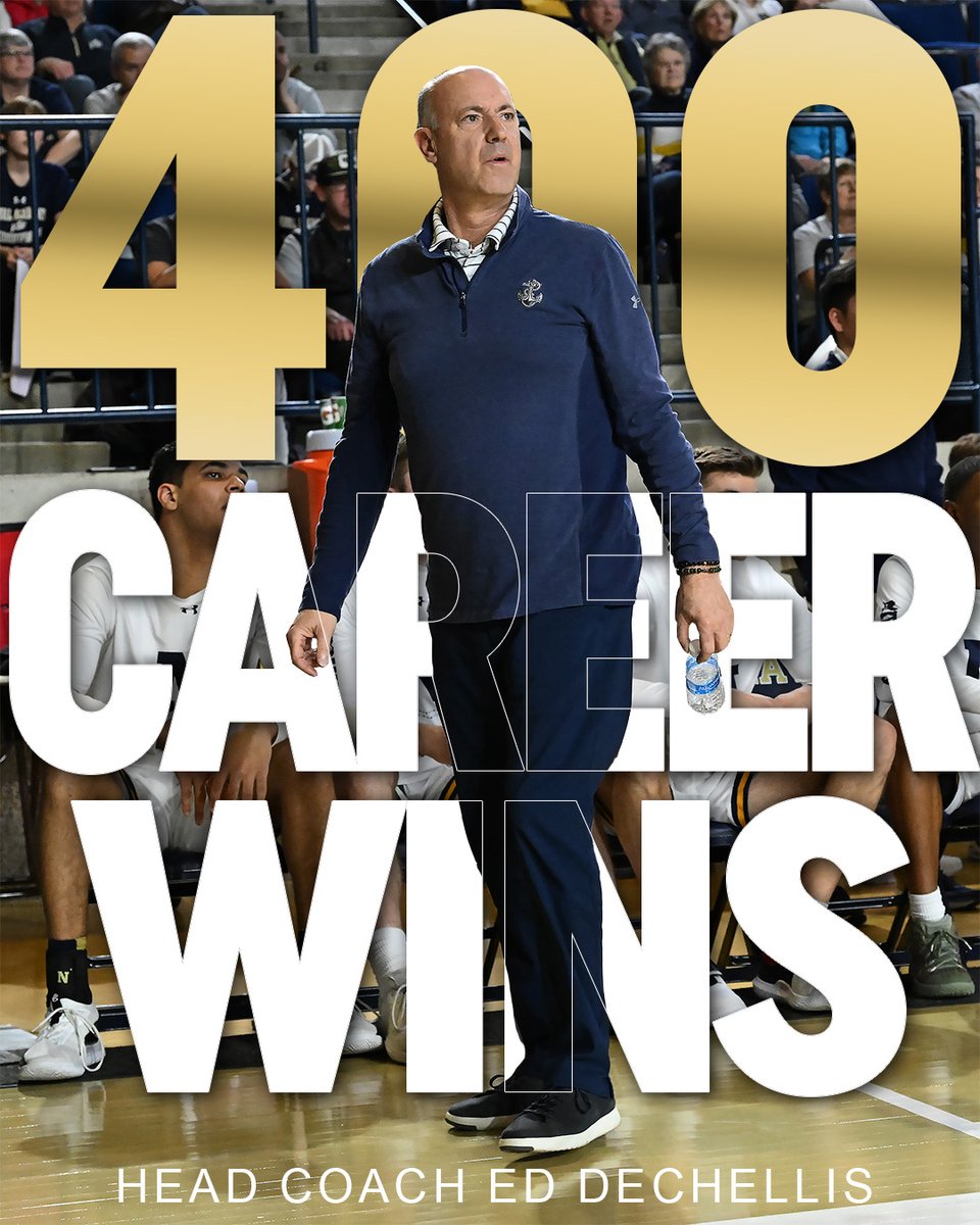 A milestone victory for the man in charge! Last night's win over Loyola was win number 4⃣0⃣0⃣ in Ed DeChellis' career as a Head Coach! #GoNavy