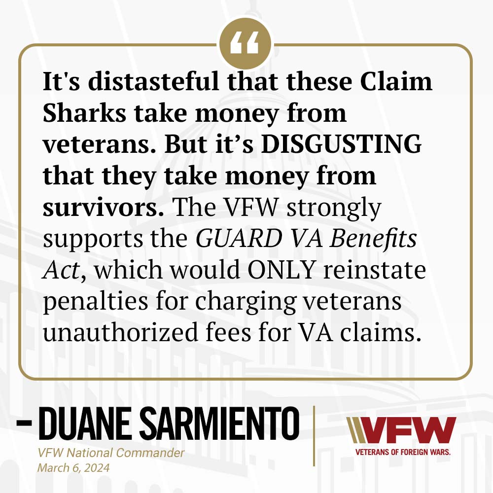 With the passage of the PACT Act, the VFW saw an increase in online advertisements from predatory “Claim Sharks” that target veterans’ earned VA benefits. #VFWTestimony #VFWDC2024