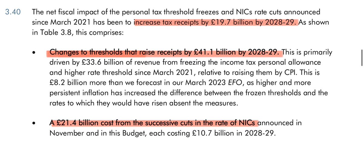 AdamBienkov's tweet photo. Buried in the budget documents is the fact that Jeremy Hunt is planning to raise twice as much in additional tax from taxpayers by freezing income thresholds, as he will give back by cutting National Insurance. https://t.co/TeSYuD3usO